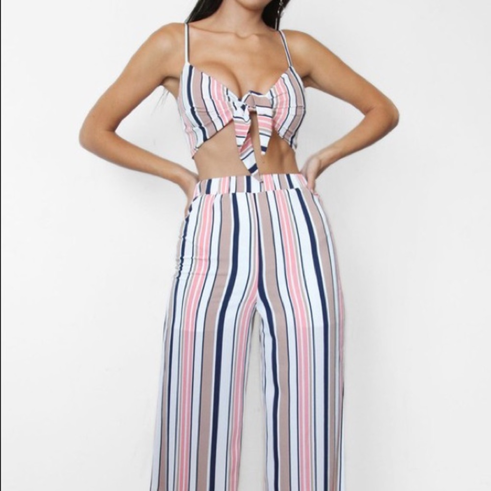 Multi stripe texture chiffon set